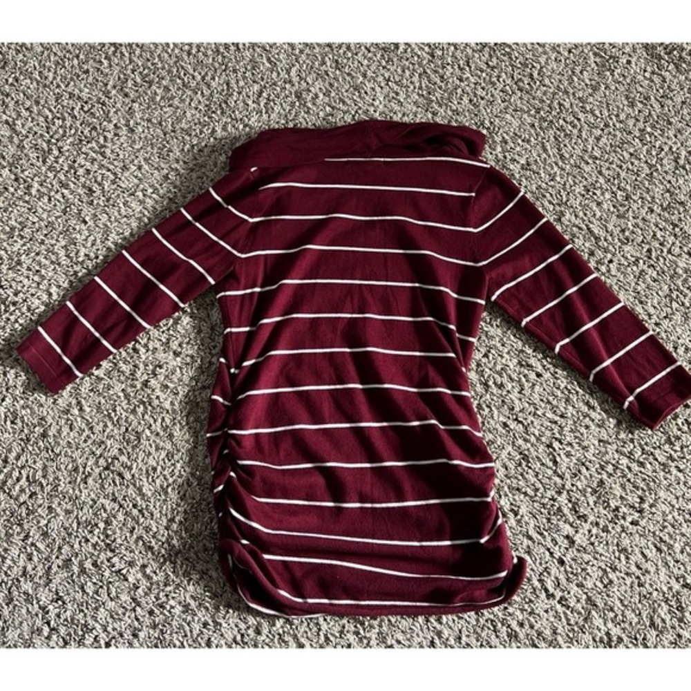 Pink Rose Cowl Neck Quater Sleeve ruched Maroon/white strip sweater‎ size large - Picture 6 of 7